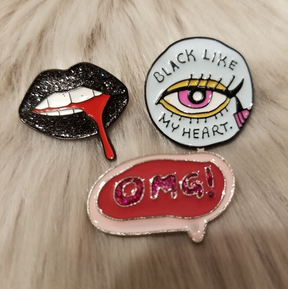 Jewelry - 🖤Cool girls wear black lipstick pins set of 3